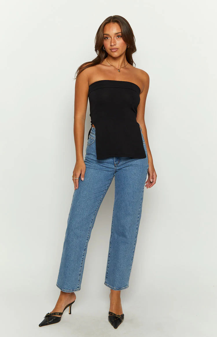 Mordani Black Knit Strapless Top
